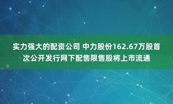 实力强大的配资公司 中力股份162.67万股首次公开发行网下配售限售股将上市流通